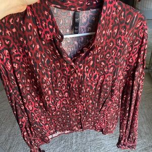 Zara red leopard button up shirt